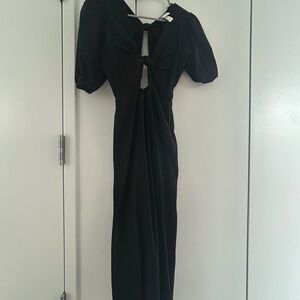 H&M Black Midi Dress with Puff Sleeves
